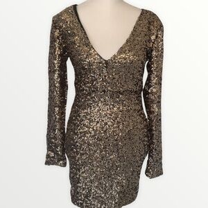 Haoduoyi Sparkly Sequin Fitted Mini Dress with V-Neck